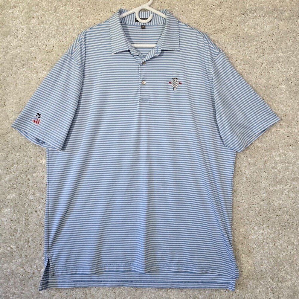 Peter Millar Summer Comfort Mens Striped Polo Shirt Size XL Blue Preppy Golf